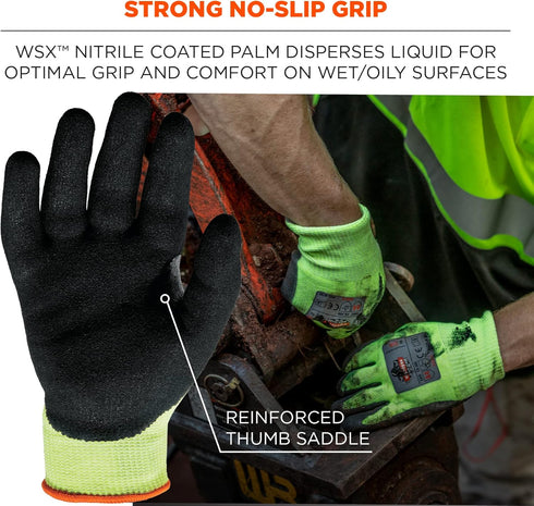 Ergodyne unisex adult Nitrile-coated ANSI A4 Nitrile Coated CR Gloves, Lime, Extra Large US, Factory...