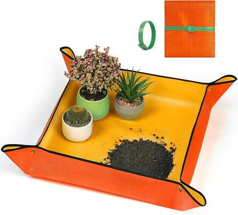 Repotting Mat for Indoor Plants Transplanting, 27 Inches Waterproof Potting Mat Foldable PE Gardening Mat Tray Gift for Plant Lovers - Orange...