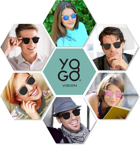 Yogo Vision Polarized Sunglasses for Women Men Semi Rimless Retro Classic Trendy Sunglasses 100% UV Protection (3Pack)...