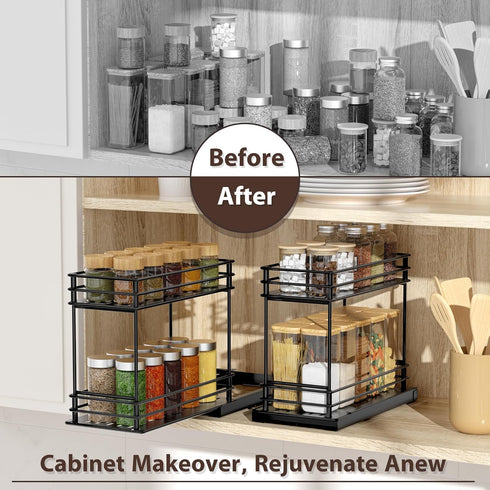 Tikea Spice Rack Organizer, 2-Tier Pull Out Seasoning Rack for Kitchen Cabinet, Spice Drawer Organizer Shelf for Small Space, Condiment Storage, 5...