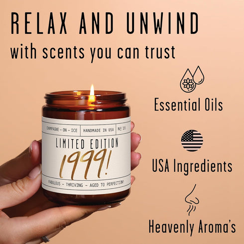 25th Birthday Gifts for Women - 'Limited Edition 1999' Soy Candle, w/Champagne on Ice I 25 Birthday Gifts for Women I 25th Birthday Gift for Her I...