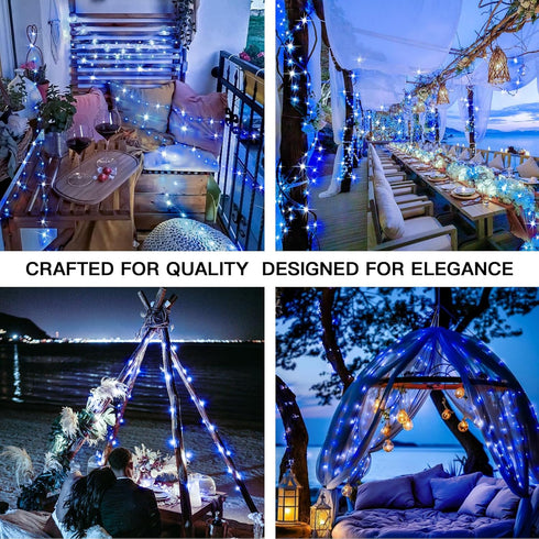 suddus 2 Pack 33ft Solar Fairy String Lights Small, 100 Led Blue Solar Fairy Lights Outdoor, Solar Christmas Lights Copper Wire for Trees Garden P...