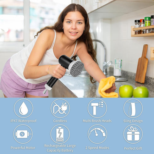 Electric Spin Scrubber, Cordless Shower Scrubber with 3 Replaceable Brushes, Waterproof Power Scrubber for Cleaning Bathroom, Kitchen, Tub, Floor,...