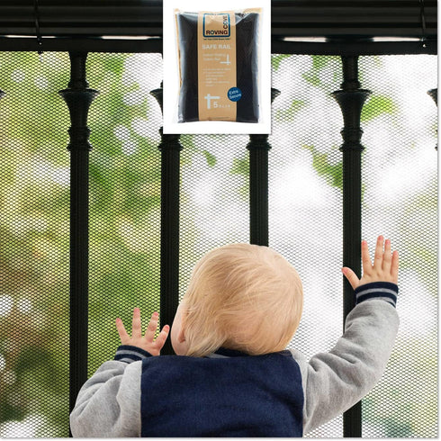 Roving Cove Stair Banister Guard 5ft x 3ft, Railing Safety Net for Baby Proofing, Child Safety Gate Cover, Balcony Mesh Netting, Ebony Black...