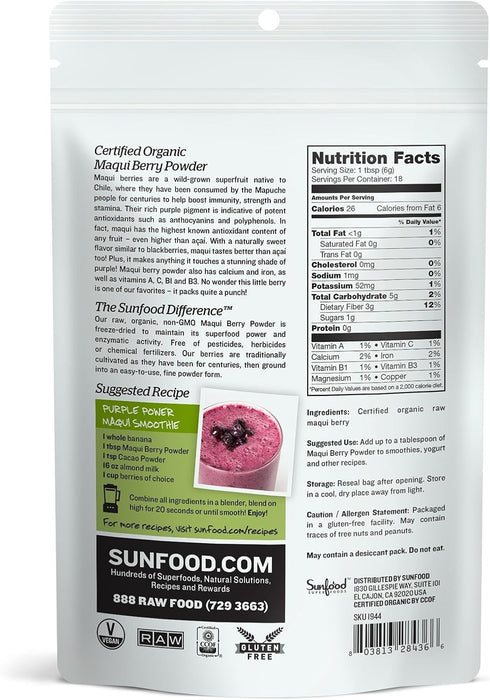 Sunfood Superfoods Raw Organic Maqui Berry Powder - Maqui Powder Organic, Maqui Berry Extract, Powder Berry Supplement, Freeze Dried, Perfect for ...