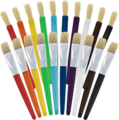 U.S. Art Supply 20-Piece Large Round and Flat Hog Bristle Tempera Paint Brush Set - Fun Party, School, Student, Class Craft Painting - Beginners S...