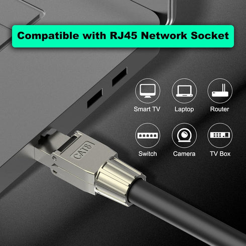 VCELINK RJ45 Connectors Tool Free Cat 8, Shielded RJ45 Modular Plugs 40 Gbps 2000MHz PoE++, Reusable Easy CAT 8 Termination for 23 AWG-22 AWG LAN ...