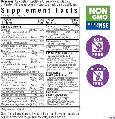 Bluebonnet Nutrition Ladies’ ONE 40+ Whole Food-Bed Multiple, Women Multivitamin for Women 40+, Soy-Free, Non-GMO, Gluten Free, 30 Vegetable Capsu...