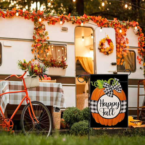 Home Decorative Pumpkin Garden Flag, Happy Fall House Yard Outdoor Welcome Decor Buffalo Plaid Check Sign, Farmhouse Autumn Outside Decoration Sea...