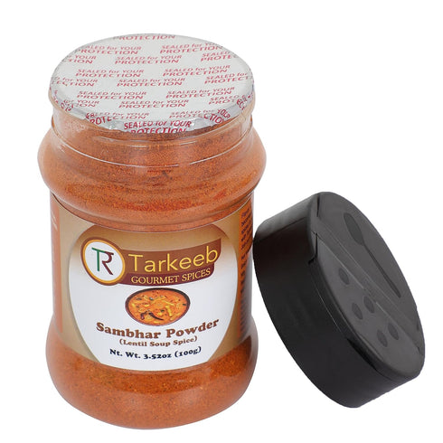 Tarkeeb Sambar Masala (Lentil Soup Spice Blend) South Indian 11-Spice Blend 3.52 oz (100g) Shaker Top PET Jar ~ All Natural | Vegan | No Colors | ...