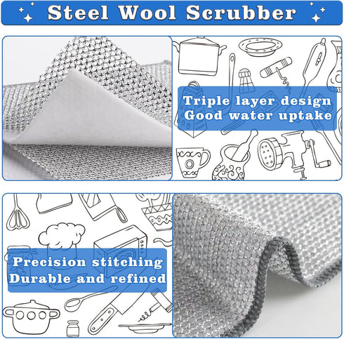 Multifunctional Non Scratch Wire Dishcloth, Multipurpose Wire Dishwashing Rags for Wet and Dry, Wire Washing Cleaning Cloth Scrubbing Pads for Kit...