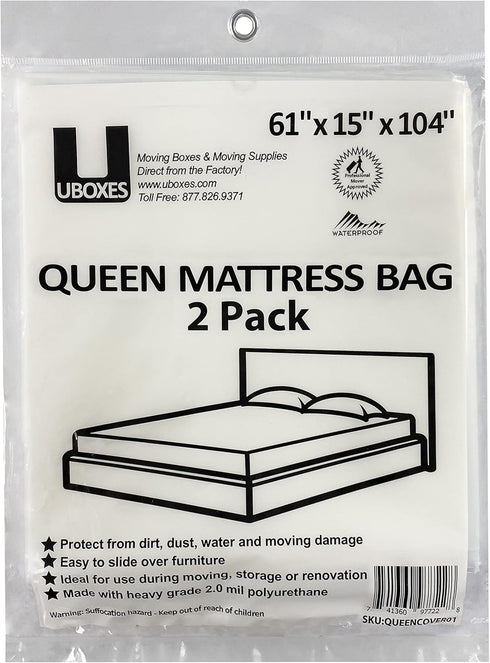 uBoxes Queen Size Mattress Covers/Bags 61" x 15" x 104" (Pack of 2) Moving Supplies...