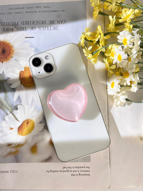 Transparent Heart Shaped Mobile Phone Grip, Pink Resin Folding Stand, Transparent Elastic Base, iPhone Convenient Mobile Phone Accessory (Pink)...