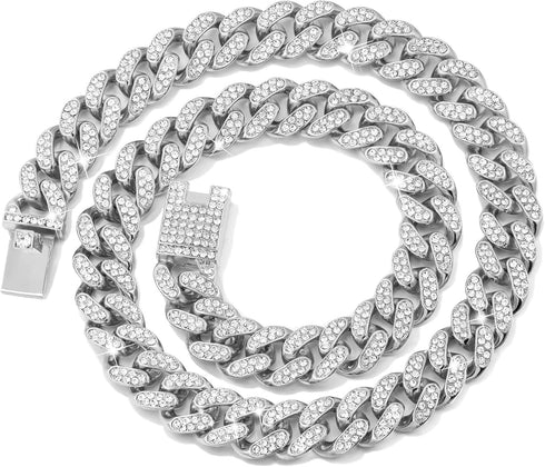 Cuban Link Dog Collar Gold Silver Color Metal Dog Chain Collar Cuban Diamond Chain Pet Collars for Dogs Cats Jewelry 8/10/14/16/18/20/24/28 Inch (...