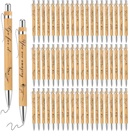 30 Pcs Inspirational Bamboo Ballpoint Pens Flower Pens with Black Ink Employee Appreciation Gift Thank You Gift Party Favors School Office Writing...