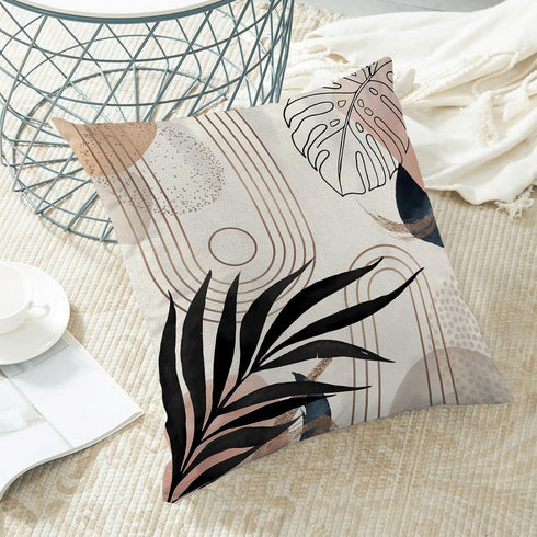 Mid Century Boho Pillow Covers 18x18 Set of 2, Modern Tropical Leaf Outdoor Decorations Throw Pillow Covers Bohemian Farmhouse Decorative Linen Cu...