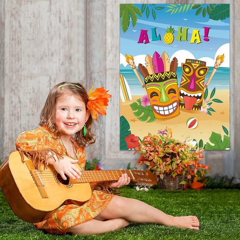 WERNNSAI Pin The Feather on The Tiki Party Games - Hawaiian Luau Party Supplies for Kids Boys 21’’ x 28’’ Aloha Poster with 24 Pcs Stickers for Ba...