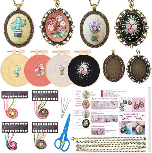 4 Packs Embroidery Kit for Beginners, Shynek 26 Pcs Mini Cross Stitch Kits includes Stamped Embroidery Clothes with Flowers Pattern Embroidery Nec...