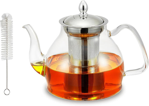 Glass Teapot, 40oz/1200mL Glass Kettle with Removable Stainless Steel Infuser for Blooming Tea & Loose Leaf Tea, Gooseneck Tea Pot, Gift Box for T...