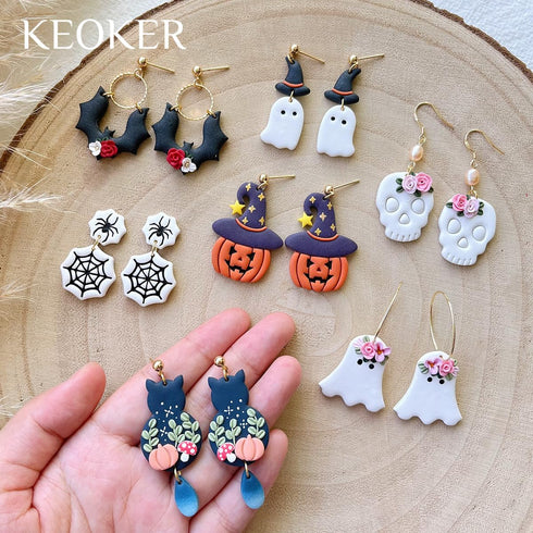 KEOKER Halloween Clay Cutters, Clay cutters for Halloween Earrings Making, 10 Shapes Halloween Clay Earrings Cutters, Halloween Polymer Clay Cutte...