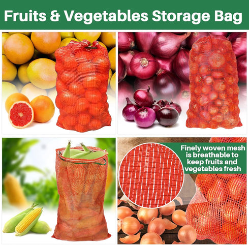 Sukh 7 Pcs Large Mesh Produce Bags - 60lbs Mesh Vegetable Bags Reusable Washable Mesh Storage Bag Breathable Produce Bags Onion Storage With Draws...