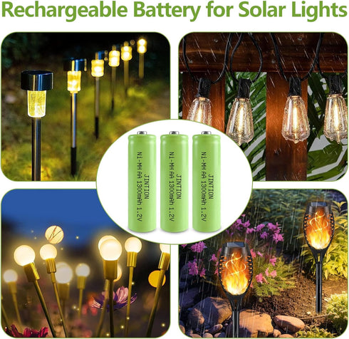 JINTION Ni-MH AA Rechargeable Batteries, Double A High Capacity 1.2V 1300mAh Pre-Charged for Garden Landscaping Solar Lights, String Lights, Remot...