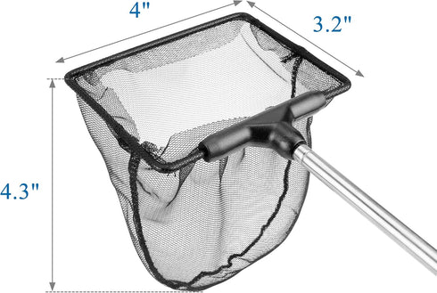 Lpraer Aquarium Fish Net 3.2" x 4" Fish Net with Extendable 7.4"-16.3" Telescopic Stainless Steel Long Handle Fine Mesh Fish Net for Fish Tank...