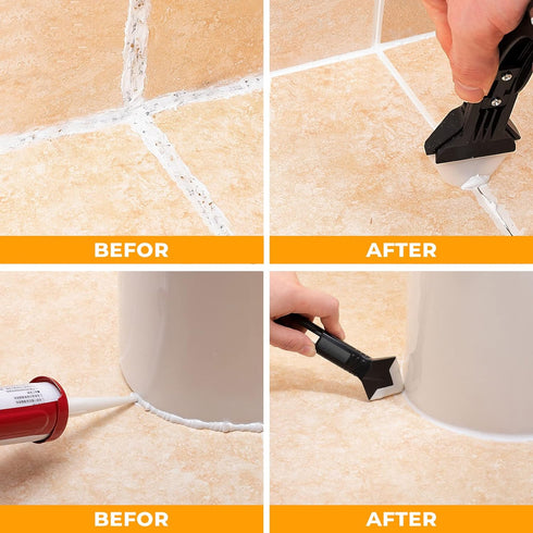 Saker Silicone Caulking Tools-3 in 1 Sealant Finishing Tool Grout Remove Scraper Caulk Remover Glass Glue Angle Scraper for Bathroom,Kitchen,Floor...