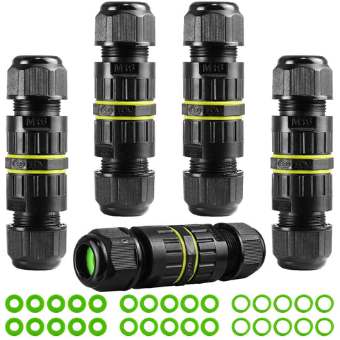 5-Pack IP68 Waterproof 2 Way 3-Core Junction Box Electrical Cable Connector, M16 Wire Range(3.5-10mm), Wire Connector for Outdoor Quick Repair Ext...