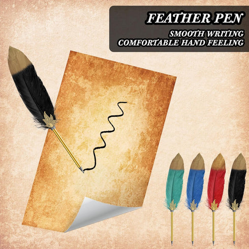 24 Pack Vintage Feather Pens and Sticky Notes Set 12 Pcs Feather Quill Ballpoint Pens Bulk 12 Pad 3x4 Sticky Notes Feather Pens Set for Writing Ki...