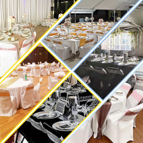 Sequin Chair Sashes Stretch Chair Bands Spandex Polyester Bows for Party Hotel Wedding Banquets Decoration -Gold 6 Pcs...