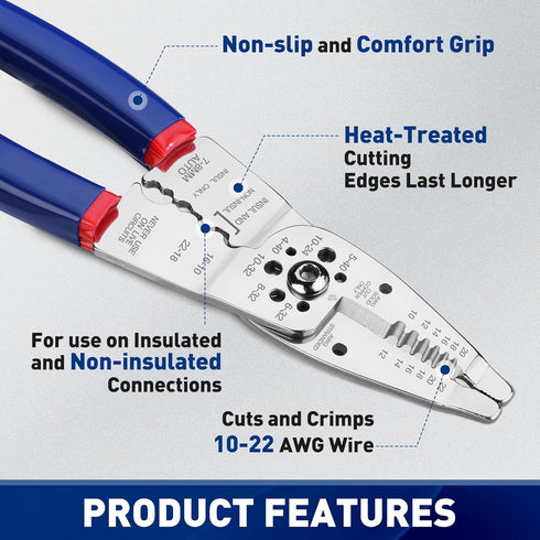 WORKPRO Wire Strippers Cutter, 8-inch Long Nose Wire Stripping Tool, Stainless Steel Wire Crimping Tools & Pliers, Multi-Function Hand Tool, Cuts ...