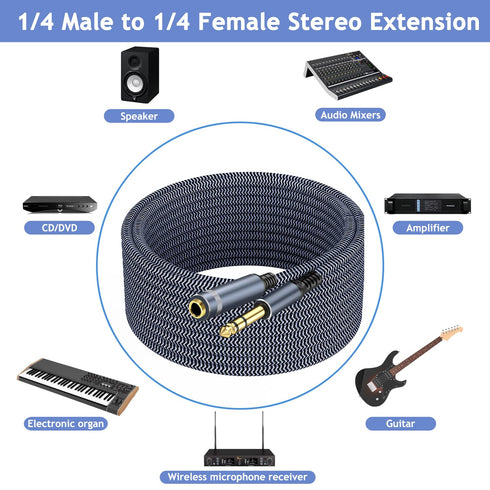 1/4 inch Extension Cable 15ft, 1/4" inch Male to Female Stereo Headphone Guitar Extension Cable, Quarter inch Headphone Extension Cable......