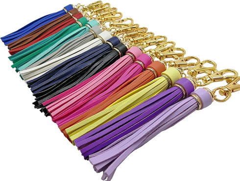 PAMIR TONG 5.9'' 15pcs PU Leather Tassel for Purse With Golden Metal Caps Lobster Swivel Keychain Tassels For Handbag Phone Car Key Jewelry DIY Cr...