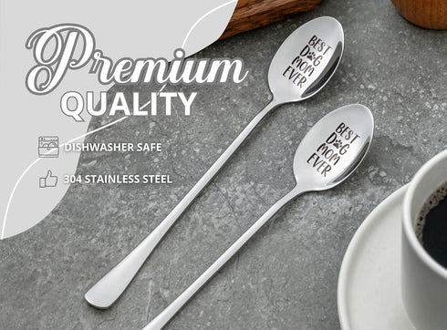 INNObeta Dog Lover Gifts, 2 Pcs Engraved Ice Cream Spoons, Stainless Steel Coffee Spoon, Best Dog Mom Ever...