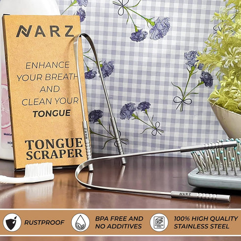 NARZ Tongue Scraper Professional Tongue Cleaner for Bad Breath Reusable Stainless Steel Tongue Scrapers for Oral Care with Dual Carved Handle for ...