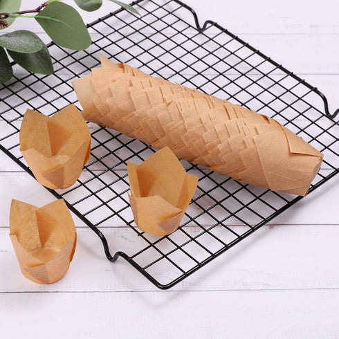 Ruisita 150 Pieces Mini Baking Cups Tulip Baking Cups Cupcake Liners Muffin Liners for Wedding, Birthday, Christmas, Baby Shower Parties (Natural)...
