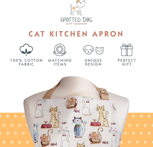 SPOTTED DOG GIFT COMPANY Apron for Women and Men, Kitchen Cooking Apron with Pocket, Cute Cats Themed Kitchenware, Cooking and Baking Gifts for Ca...