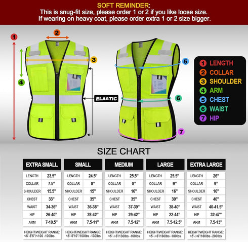 TCCFCCT Women Reflective Vest 11 Pockets High Visibility Mesh Safety Vest for Lady, Neon Construction Work Vest with Zipper, Snug-Fit, Durable wit...