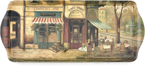 Pimpernel Parisian Scenes Rectangular Hostess Tray - 15.1" x 6.5" Melamine Snack Platter with French Street Illustration - Dishwasher-Safe Decorat...