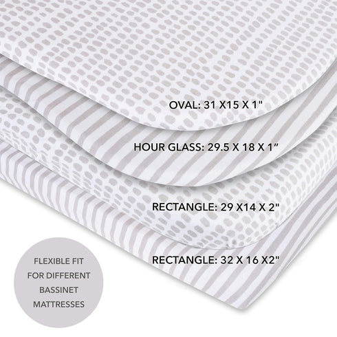 Ely's & Co. Patent Pending Waterproof Bassinet Sheet, No Need for Bassinet Mattress Pad Cover, 2 Pack Neutral Taupe Grey Splash & Stripes,for Baby...