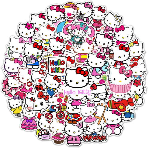 Kawaii Hello Kitty Stickers for Girl Water Bottle, 50pcs Cute Sanrio Cartoon Hellokitty Waterproof Vinyl Decal for Teen Kids Women Laptop Skateboa...