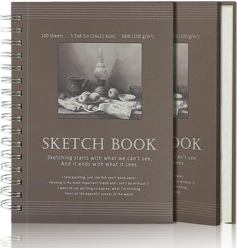 Sketch Book 5.5x8.5 - Small Sketchbook for Drawing - Spiral Bound Art Sketch Pad, Pack of 2, 200 Sheets (68 lb/100gsm), Acid-Free Drawing Paper fo...