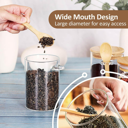 15 oz/450 ml Glass Storage Canister with with Airtight Lid, Cute Clear Decorative Container Jar with Wooden Spoon for Coffee Spice Candy Salt Cook...