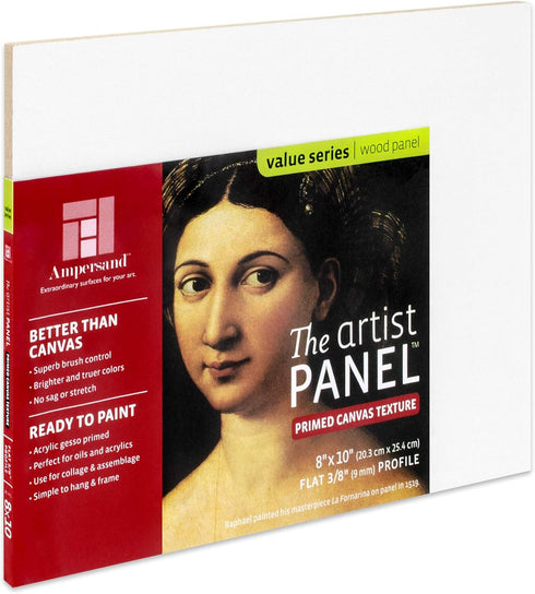 Ampersand Art Supply Wood Gesso Art Painting Panel: Canvas Texture, 3/8 Inch Depth, 8" x 10"...