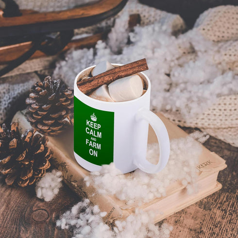 3dRose Keep Calm and Farm On Mug, 11 oz, Black/White...