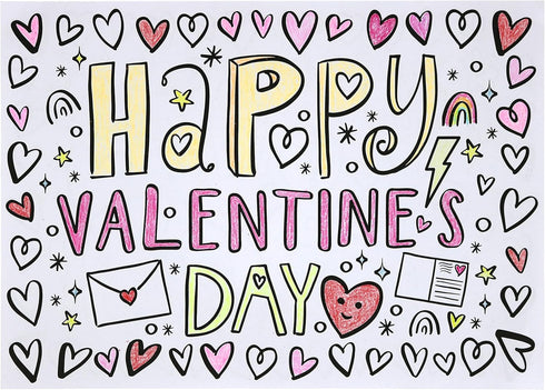 Iconikal Color-Your-Own 2-Sided Reversible Disposable Paper Place Mats, Valentine's, 14 x 10-inches, 22-Count...