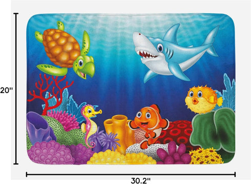 Lunarable Aquarium Bath Mat, Cartoon Tropical Fish and Happy Underwater World Corals Biodiversty Theme, Plush Bathroom Decor Mat with Non Slip Bac...