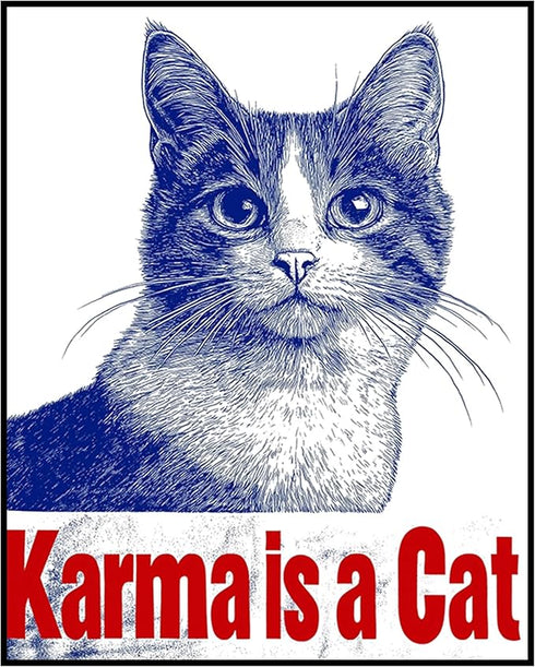 Posterizer 1 pcs-karma is a cat-retro design-funny poster for cat lovers-Comedy Art-Art for Animal Lovers-Living Room Bedroom Decor- unframed wall...