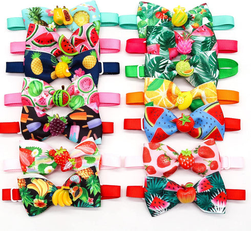 15pcs Summer Small Dog Collar with Bow Ties, Bulk Adjustable Hawaii Fruit Pattern Dog Bow Ties, Pet Dog Collar Grooming Bowties, Puppy Dog Bow Tie...